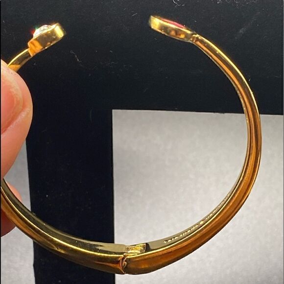 Kate Spade Spot the cuff gold plated bracelet with clear rhinestone pink spade - Picture 3 of 14